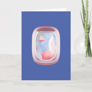 Tarjeta Porcino Volando Ventanilla Del Avión Pasado Person
