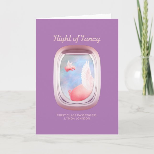 Tarjeta Porcino Volando Ventanilla Del Avión Pasado Person (Anverso)