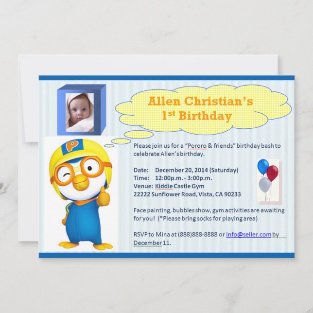 Tarjeta Pororo Birthday (Anverso)