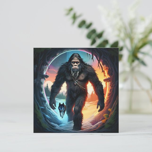 Tarjeta Portal de Bigfoot y Lobo (Anverso de pie)