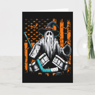 Tarjeta Portero de Hockey Fantasma Halloween Bandera Ameri