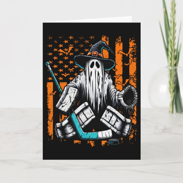 Tarjeta Portero de Hockey Fantasma Halloween Bandera Ameri (Anverso)