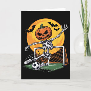 Tarjeta Portero Esqueleto de Calabaza Fútbol Halloween Esp