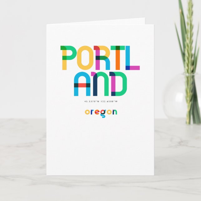 Tarjeta Portland Oregon Mid Century, Pop Art, (Anverso)