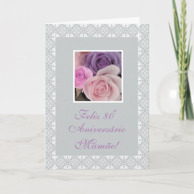Tarjeta Portugués - el 80.o cumpleaños de la madre (Anverso)