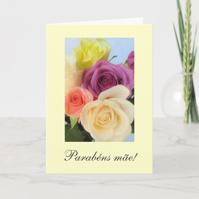 Tarjeta Portugués: ¡Parabenes!  El cumpleaños de la mamá (Anverso)