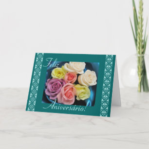Tarjeta Portugués: ¡Parabenes! rosas y cordón del