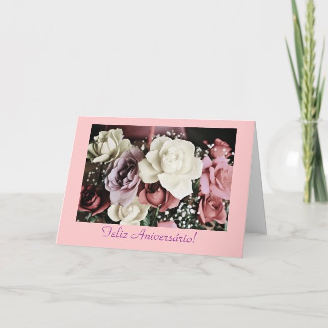 Tarjeta Portugués: Rosas Rosas de aniversário del (Anverso)