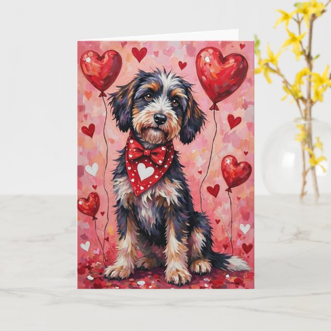 Tarjeta Portuguese Water Dog Valentine’s Day with Hearts (flor amarilla)