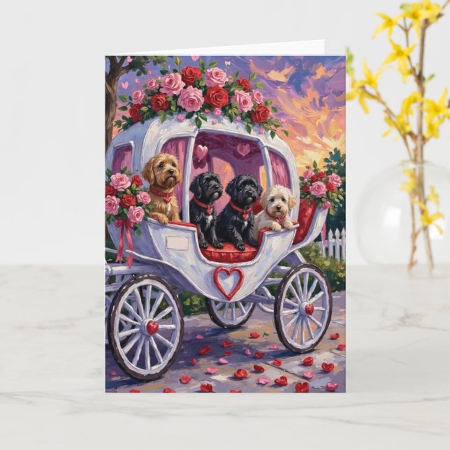 Tarjeta Portuguese Water Dog Valentine's Day (flor amarilla)