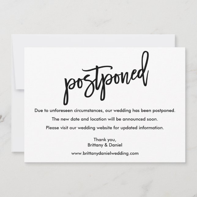 Tarjeta pospuesta de Boda de guión de pincel moder (Anverso)