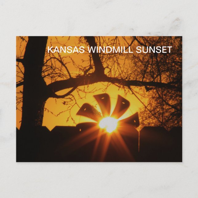 TARJETA POST del Windmill Sunset de Kansas (Anverso)