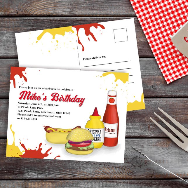 Tarjeta postal (Birthday party BBQ Custom invitation postcard)