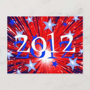 Tarjeta postal '2012' azul blanco rojo de fuegos a