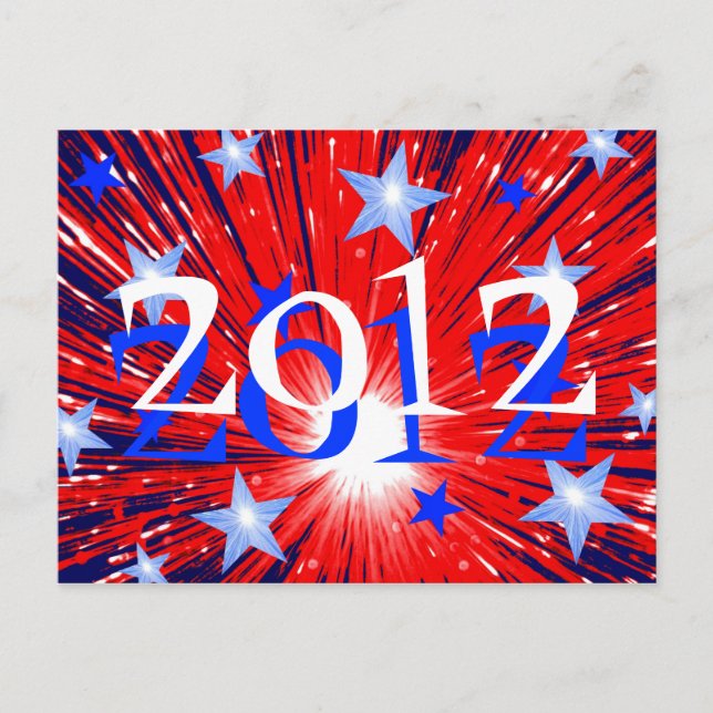 Tarjeta postal '2012' azul blanco rojo de fuegos a (Anverso)