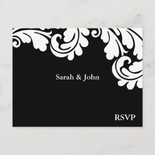 Tarjeta postal 3 de Damask Black & White Wedding R
