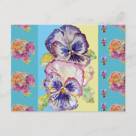 Tarjeta postal acuática floral de pensamiento colo