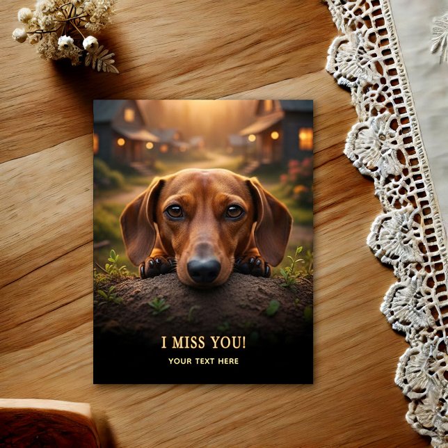 Tarjeta postal Adorable Dachshund Te Extraño (Subido por el creador)