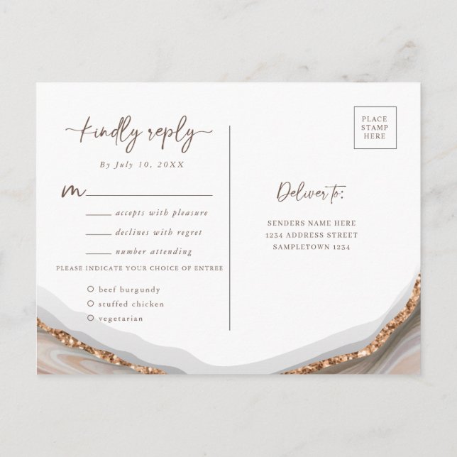 Tarjeta postal Agate Stone Marble RSVP (Reverso)