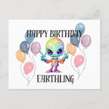 Tarjeta postal alienígena de "Feliz Cumpleaños"