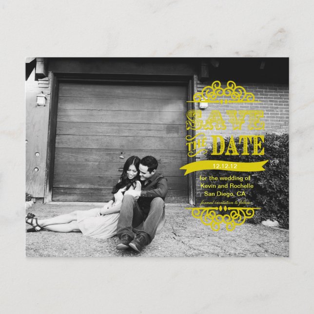 Tarjeta Postal Amarilla de Boda Moderna para Guard (Anverso)