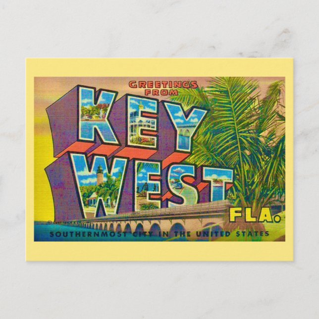 Tarjeta postal amarilla de saludo de Key West (Anverso)