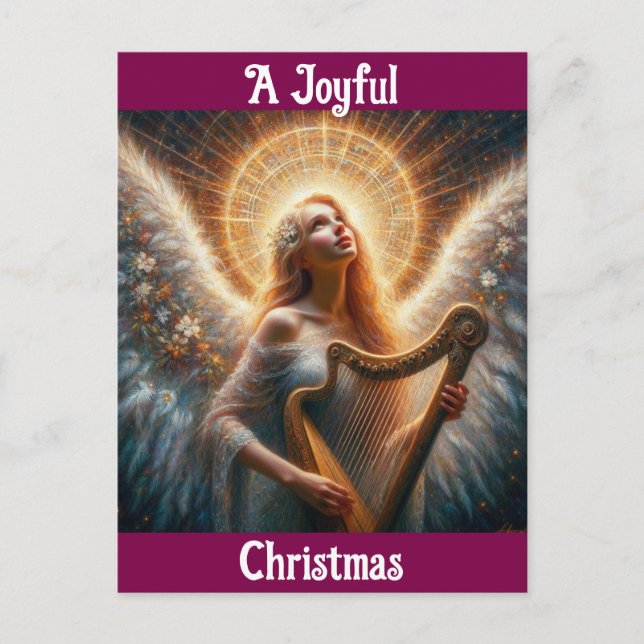 Tarjeta postal Angel con Navidades de arpa (Anverso)