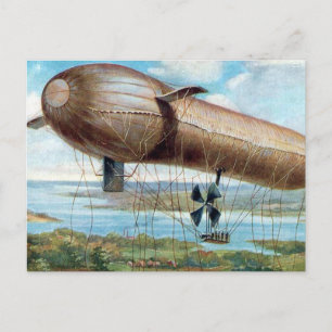 Tarjeta postal antigua - Avión de guerra conducido