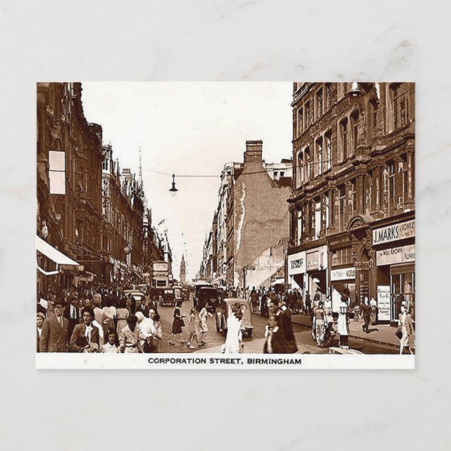 Tarjeta postal antigua, Birmingham, Corporation St (Anverso)