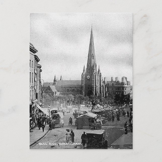 Tarjeta postal antigua - Bull Ring, Birmingham (Anverso)