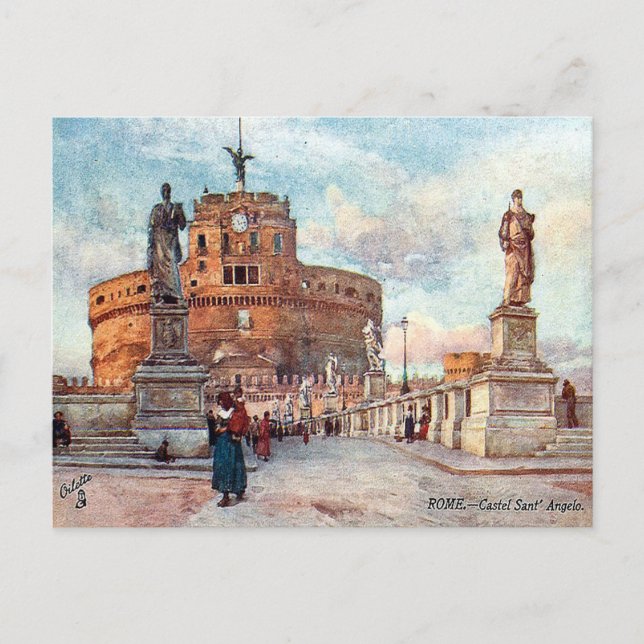 Tarjeta postal antigua - Castel Sant' Angelo, Roma (Anverso)
