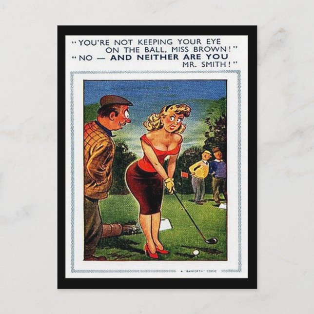 Tarjeta Postal Antigua - Cómic - Golf (Anverso)