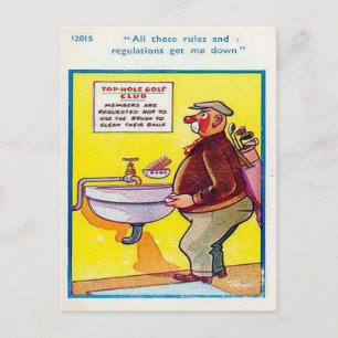 Tarjeta Postal Antigua - Cómic - Golf