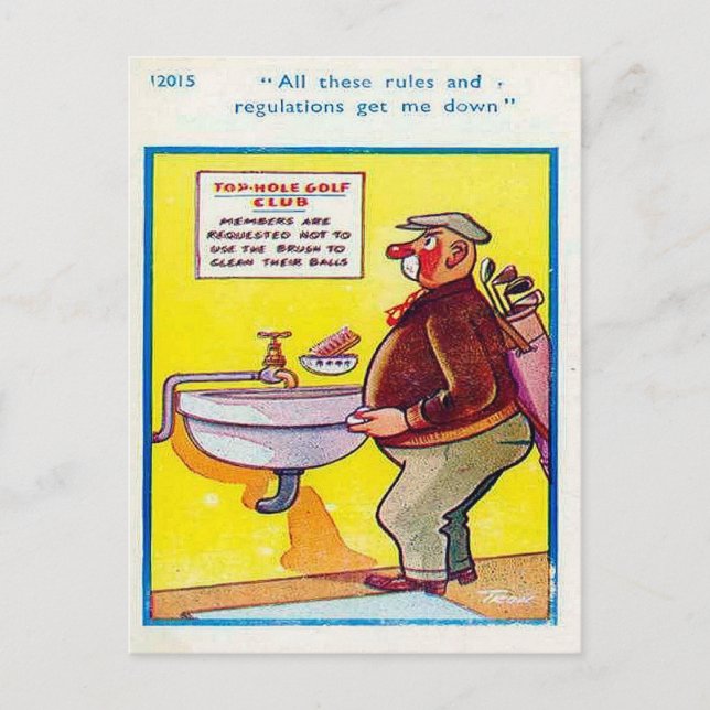 Tarjeta Postal Antigua - Cómic - Golf (Anverso)