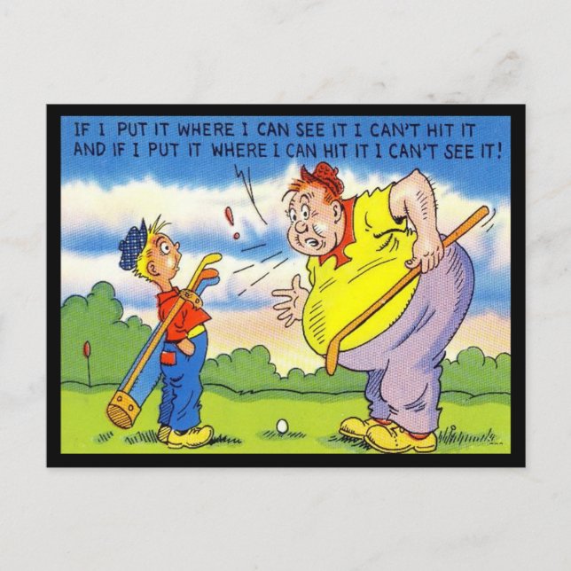 Tarjeta postal antigua - Cómic - Golf (Anverso)
