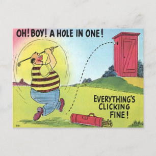 Tarjeta Postal Antigua - Cómic - Golf - Hoyo en Un