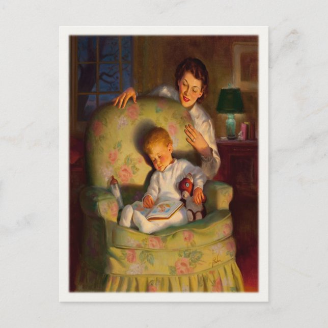 Tarjeta postal antigua con un dulce bebé dormido (Anverso)