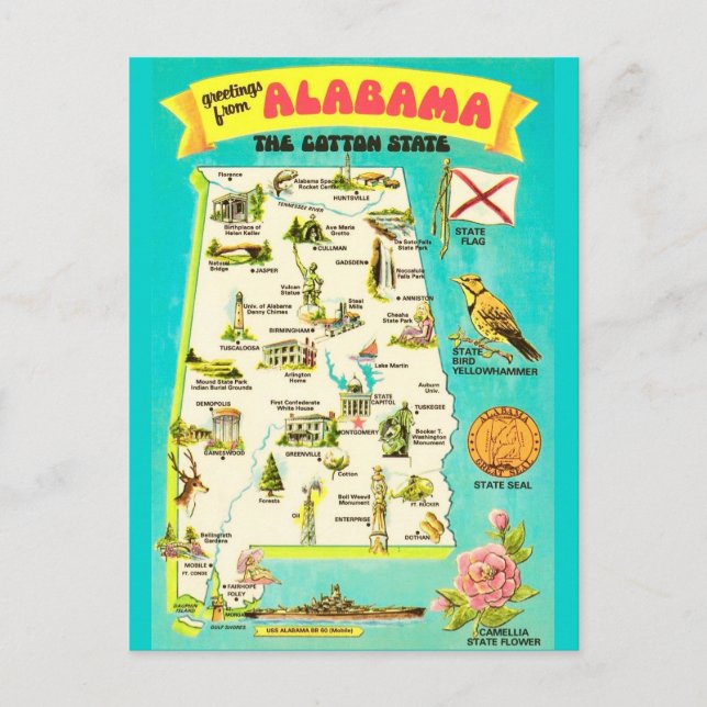 Tarjeta postal antigua de Alabama (Anverso)