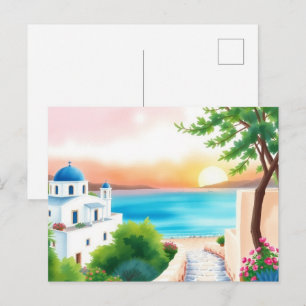 Tarjeta postal antigua de arte de viaje a Grecia
