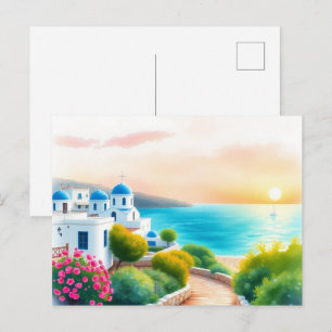 Tarjeta postal antigua de arte de viaje a Grecia