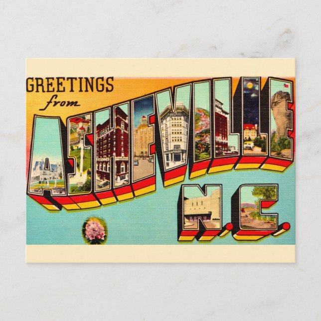 Tarjeta postal antigua de Asheville NC (Anverso)