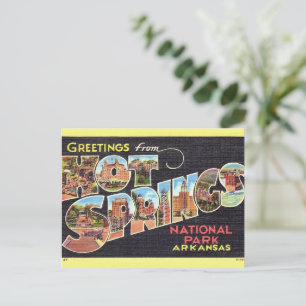 Tarjeta postal antigua de bienvenida a Hot Springs