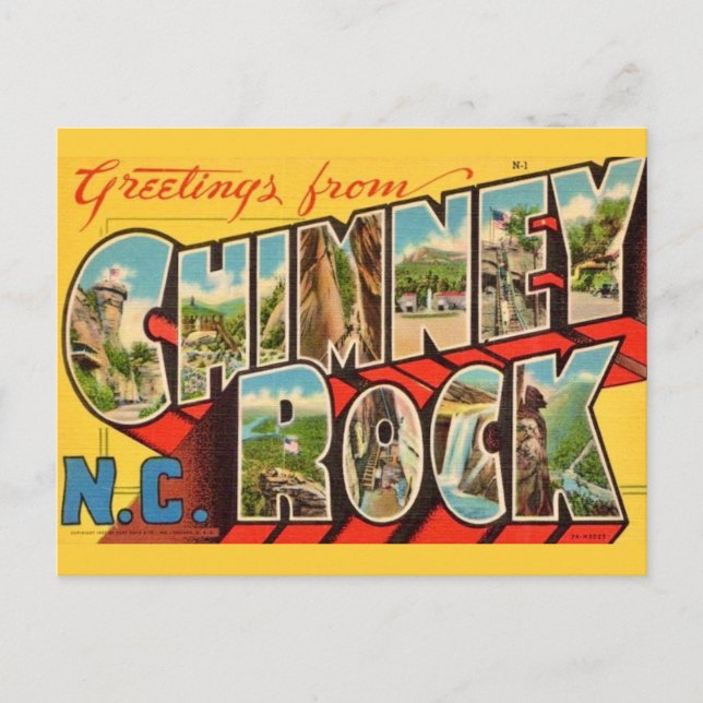 Tarjeta postal antigua de Chimney Rock NC (Anverso)