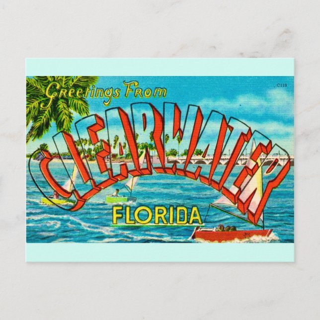 Tarjeta postal antigua de Clearwater Florida (Anverso)