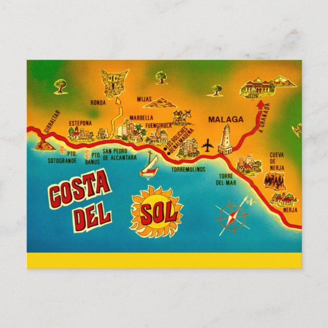 Tarjeta postal antigua de Costa Del Sol (Anverso)