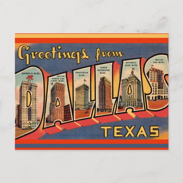 Tarjeta postal antigua de Dallas Texas (Anverso)