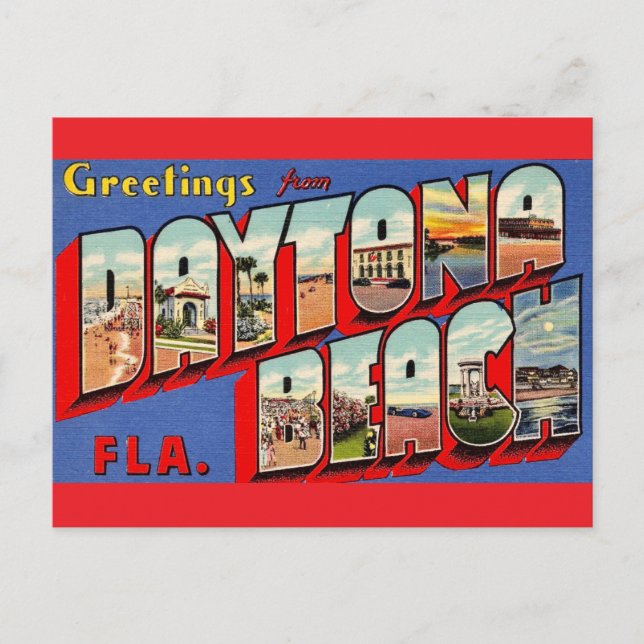 Tarjeta postal antigua de Daytona Beach (Anverso)