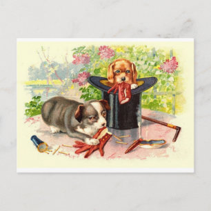 Tarjeta postal antigua de dos cachorros lindos