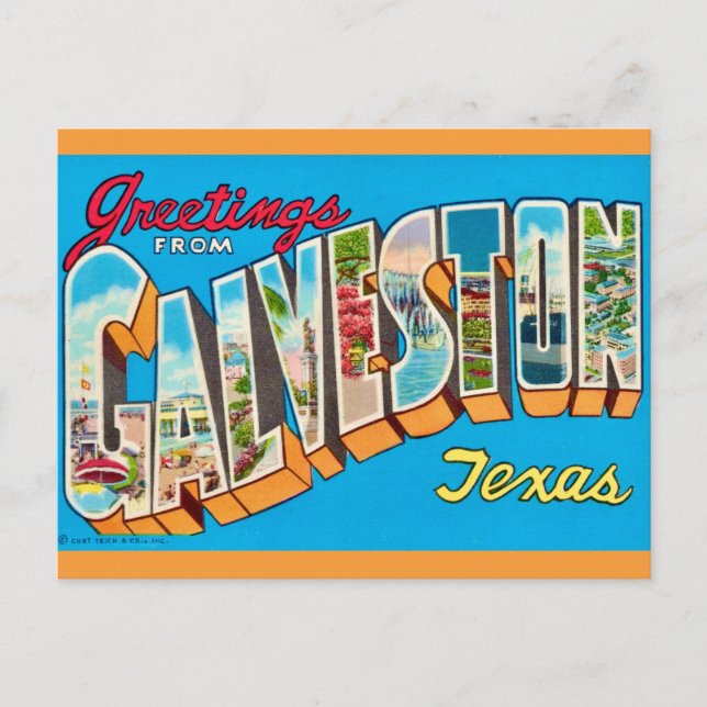 Tarjeta postal antigua de Galveston Texas (Anverso)