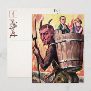 Tarjeta postal antigua de Krampus sonriente